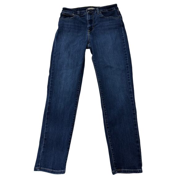 Levis 721 High Rise Skinny Jeans Women Size 28 Dark Wash Blue Denim STAIN - Picture 1 of 7